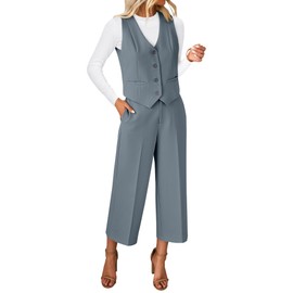 luvamia Womens Suits 2 Piece Set Business Spring Sets Women 2 Piece Outfits Palazzo Pants for Women Dressy Set Gray 2 Piece Set Women Vest for Women Work Gray X-Large Fits Size 16 / Size 18