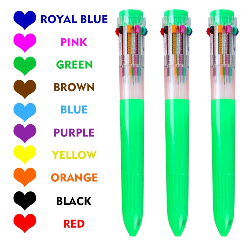 HeTaoCat Multicolor Pens 3 Pack 0.5mm 10-in-1 Retractable Ballpoint Pens