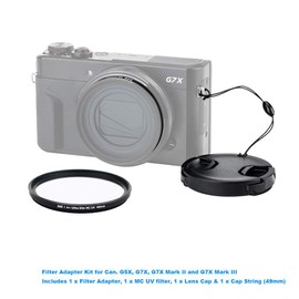 JJC Lens Accessory Set 4 Pieces for Canon Powershot G5X, G7X, G7X Mark II and G7X Mark III with Lens Adapter, UV Filter, Lens Cap and Lens Cap Holder (49 mm)