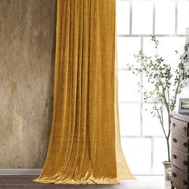 HiEnd Accents Stella Faux Silk Velvet Window Curtains, Rod Pocket Drapes, 48x108 inch, Saffron, Romantic Western Modern Traditional Style Bedroom