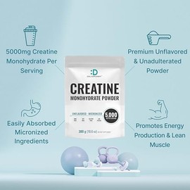 DEAL SUPPLEMENT Polvo de Monohidrato de Creatina Instantánea, 5g Por Porción – 60 Porciones | Fórmula Micronizada, Sin Sabor, de Absorción Rápida | Si