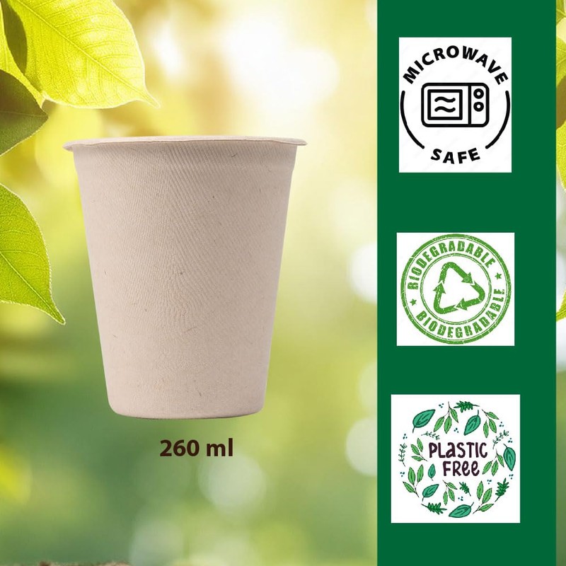 White Magic Eco Basics Biodegradable Sugar Cane Cup, 260 ml