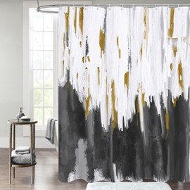 MitoVilla Abstract Grey Ombre Shower Curtains for Chic Modern Bathroom Decor, Graffiti Vintage Fabric Gray Shower Curtain, Brush Strokes Oil Painting Style, 72 x 72