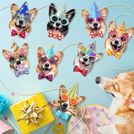 Corgi Dog Birthday Garland, Photographic Corgi Faces Birthday Banner, Funny Corgis Dog Bday Party Bunting Decoration