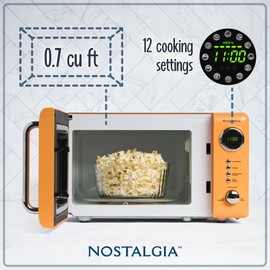 Nostalgia Retro Compact Countertop Microwave Oven 0.7 Cu. Ft. -700-Watts with LED Digital Display-Child Lock-Easy Clean Interior-Orange