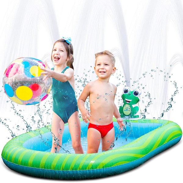 Splashin'kids 3 in 1 Inflatable Sprinkler Pool Kiddie Pool Kids Pool Toddlers Wading Swimming Outdoor Play Mat Splash Pad 9 Months and up Boys Girls Large (Small and Large Size)