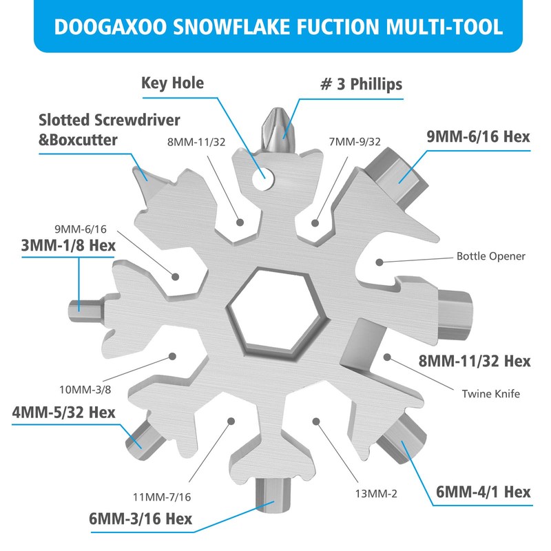 18-in-1 Snowflake Multi Tool, Portable Stainless Multi-Tool, Compact Snowflake Tool