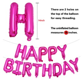 PIGETALE 16 Inch Hot Pink Happy Birthday Balloons Banner 3D Mylar Foil Letters Birthday Sign Banner Reusable Balloons Kits for Women Men Adult Kids Boys Girls Birthday Decorations Event Party Supplies