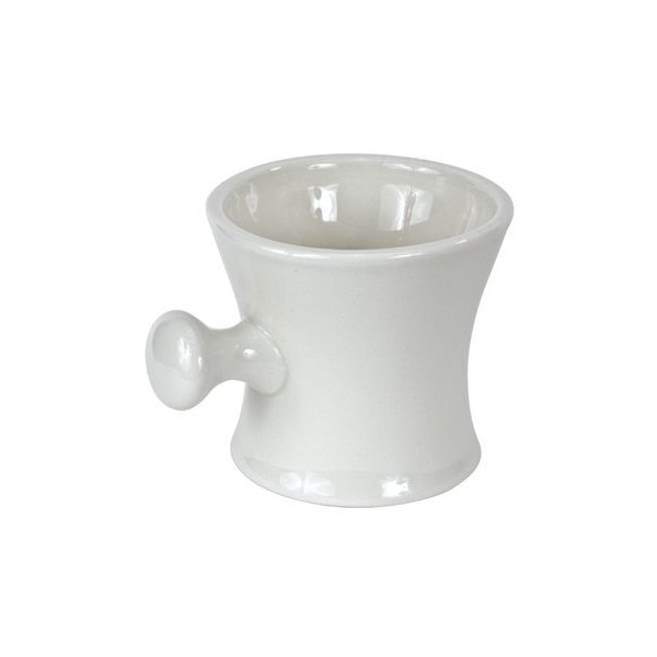 White Ceramic Shaving Mug Apothecary Style with Knob Handle