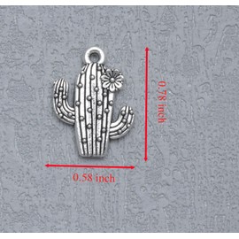 Ruwado 30 Pcs Cactus Charms 2 X 1.5 CM Flower Plant Metal Cute Pendants for DIY Jewelry Making Finding Necklace Earring Bracelet Christmas Thanksgiving Halloween Decoration (Antique Silver)