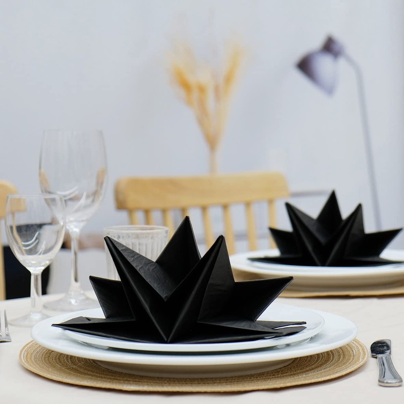 Fanxyware Star Shaped Origami Dinner Napkins in Black (Disposable) -