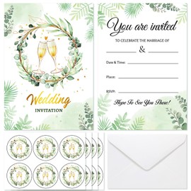 HOWAF 20 Wedding Invitations with Envelopes, Elegant Green Invitation Cards Wedding Invitation Packs Weddings Invites with Envelopes & Stickers for Marriage - A6 Size