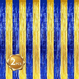 BEISHIDA 2Pcs Blue Gold Door Streamers Congrats Grade 2025 Decoration Backdrop Foil Fringe Tinsel Party Streamers Curtains Backdrops for Birthday 2025 Graduation Baby Shower(3.28 ft x 6.56 ft)