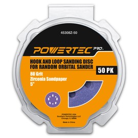 POWERTEC PRO 50PK, 5 Inch Sanding Discs Hook and Loop, 80 Grit, Zirconia Orbital Sander Sandpaper for 5 & 8 Hole Random Orbital Sanders - Automotive, Paint, Metal, Woodworking (45308Z-50)