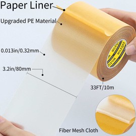 MILEQEE Double Sided Tape Heavy Duty, 3.2in x 33FT(10m), Universal High Tack Strong Wall Adhesive with Fiberglass Mesh, Super Sticky Resistente Clear Tape, Easy Use Mounting Tape
