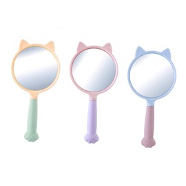 IWOWHERO 3pcs Handheld Cosmetic Mirrors with Cat Claw Handle Portable Beauty Hairdressing Mirrors Purple Pink Green for Travel Daily Use by Women Makeup Artists