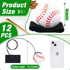 Deekin 12 Pcs 2.36 Inch Sports Wrist Balls Baseball Ball Wristband Toys Rebound Ball Rubber Baseball Wrist Return Ball on a String for Wrist Exercise Nice Gift Party Favor Toy