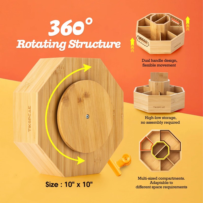 TIKSPCAE 360° Rotating Art Supply Organizer, Holds 750+ Pencils, Bamboo