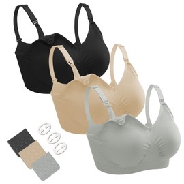 Dresime Nursing Bra, 3 Pieces Seamless Pregnancy Bra Without Underwire, Maternity Bra with Additional Bra Extensions and Clips, Breastfeeding and Sleep for Women