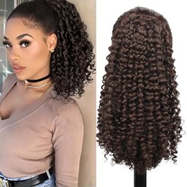 Aientt Curly Ponytail Extension Fluffy Drawstring Ponytail for Women Kinky Curly Clip in Hair Extensions Long Curly Wavy Ponytail Extension Synthetic Hairpiece for Daily Use (4#, 14inch, Curly)