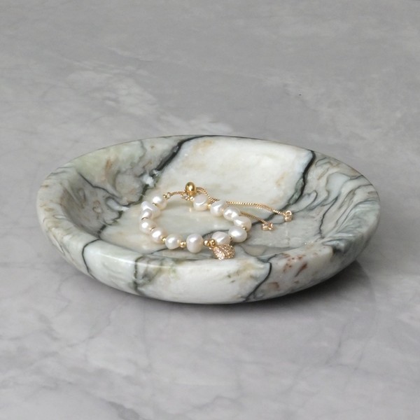 ZSHAWN Natural Cold Emerald Marble Ring Dish Jewelry Tray –