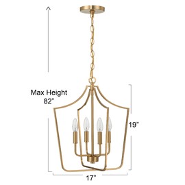 Creative Co-Op Constance - Tapered Metal 4-Light Candelabra Chandelier Style Ceiling Light, Brushed Gold