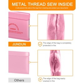 JUNDUN Fireproof Document Bag with 5200℉ Heat Insulated,14.0”x10.4” Waterproof and Fireproof Money Bag,8 Layers Thickened Fire Safe Storage Bag Pouch with Zipper for Document,Money and Cash,Pink
