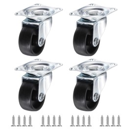 PATIKIL 1.25" Plate Swivel Caster Wheels, 4 Pack Silent Fixed Plate Casters with M4 Screws Load Capacity 54Lbs for Furniture Cart Trolley, Black(NO Brake)