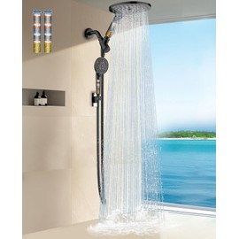 Dual Filtered Shower Heads Combo, High Pressure Rain Shower Head with Handheld Spray Built-in Power Wash, Dual Handheld Shower Head for Hard Water, Remove Chlorine for Healthier Skin-Black