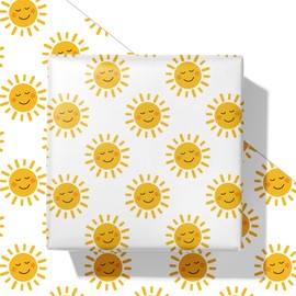 SaringSwoon Smiley Sun Wrapping Paper for Kids Adults - Bright Yellow Gift Wrap With the Sun Smile for Birthdays, Baby Showers, and All Occasions - 28x40 Inches, 4 Sheets