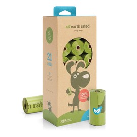 Earth Rated Dog Poop Bags, Guaranteed Leak Proof and Extra Thick Waste Bag Refill Rolls for Dogs, Unscented, 315 Count