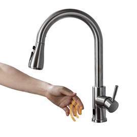 Touchless Kitchen Faucet with Pull Down Sprayer Brushed Nickel Kitchen Faucets Infrared Sensor Kitchen Faucet Touchless Kitchen Sink Faucets Stainless Steel Single Handle Motion Sensor Kitchen Faucets