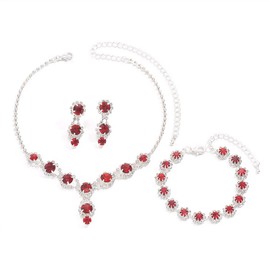 FDEETY Jewellery Set Exquisite Rhinestone Pendant Bracelet Necklace Earrings Jewellery Set Gift Exquisite Fashion Jewellery for Women, Copper