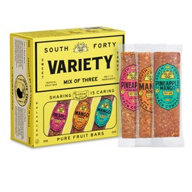 South 40 Snacks Premium Tropical Fruit Bars Mix of 3 Variety Pack, Just 1-3 ingredients, Mango, Pineapple Passionfruit, and Pineapple Mango Lime (35g Bar, Pack of 18)