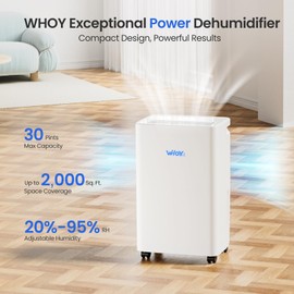 WHOY 30 Pints Smart Dehumidifier with WiFi App, for Home & Bedroom Up to 2,000 Sq. Ft., Ultra Quiet with Child Lock & Laundry Dry, 1.6L Tank & Continuous Drain Hose