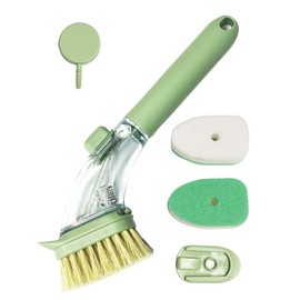 Soap Dispensing Dish Brush with 3 Replaceable Heads, Updated No Leaking Soap Dish Scrubber Soap Dispenser, Kitchen Dish Brush with Soap Dispenser for Pot Pan Sink Cleaning