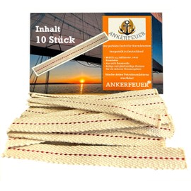 ANKERFEUER Pack of 10 Wicks 12 cm 100% Cotton Red Identification Thread 12.5 mm Wide + Exactly Compatible with Feuerhand Storm Lantern 276 and Other Petroleum Lanterns, Flat Wick Durable + Safe