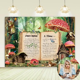 Enchanted Forest Wonderland Backdrop Fairy Tale Books Once Upon A Time Magic Mushroom Photography Background World Book Day for Girls Women Birthday Party Baby Shower Photo Props (8x6FT)