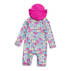 Soui Baby Girls' Swimming Costume One Piece UV Protection 50+ Swimwear with Hood Zip, ice