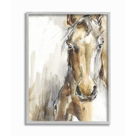 Stupell Industries Horse Portrait Orange Brown Animal Watercolor Painting Grey Framed Wall Art, 16 x 20, Design by Artist Ethan Harper