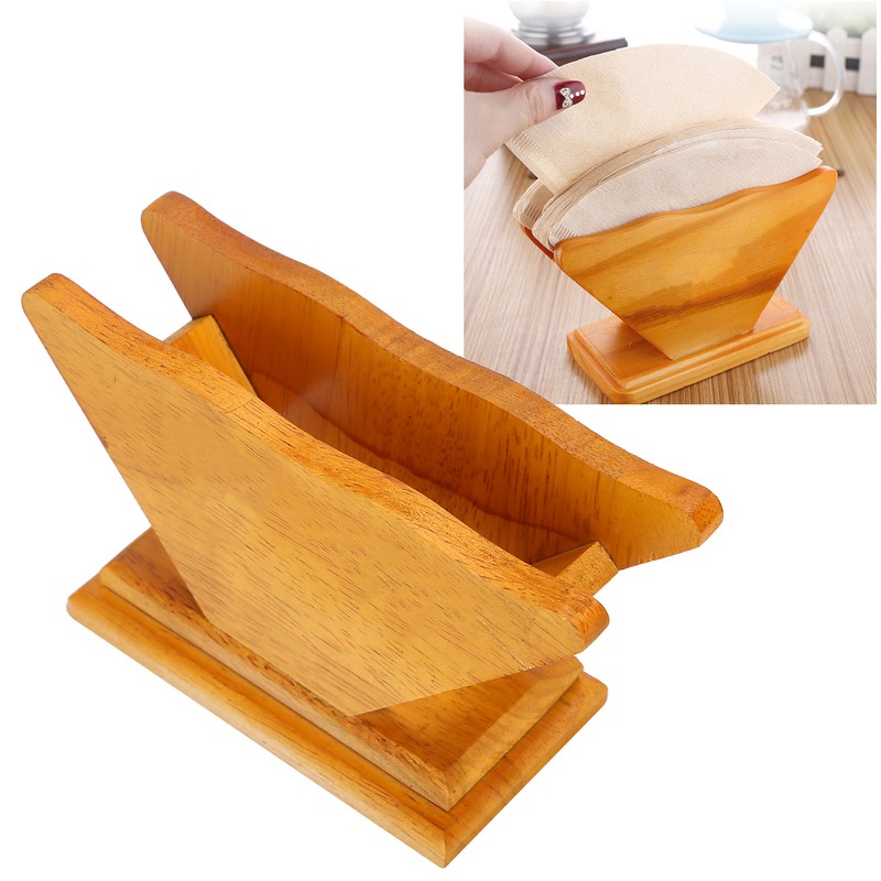 Coffee Filter Paper Holder Countertop Reusable V shaped Wooden Storage