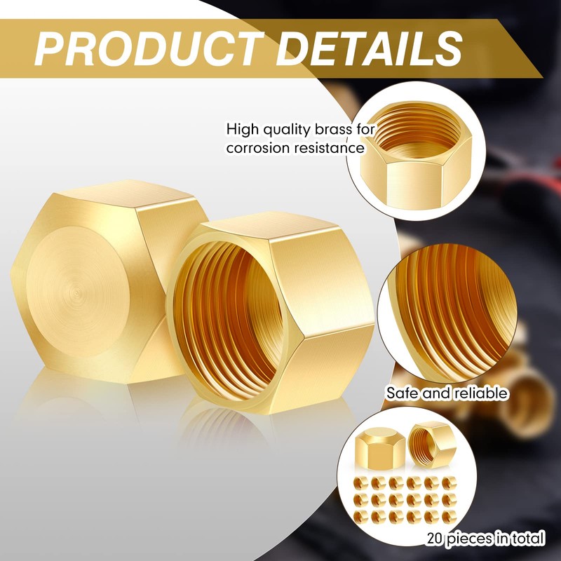 Dunzy 20-Piece 3/8" Brass Compression Cap Stop Valve for Drain