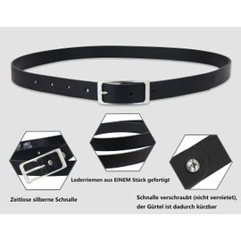 Frentree Leather Belt, Made in Germany, 2 cm Narrow Leather Belt, Women's Belt, Black, black