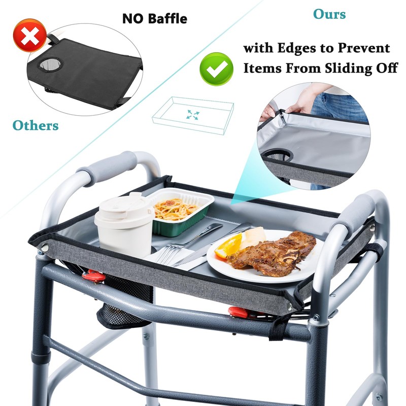 BAGSFY Walker Tray with Cup Holder – Hard Top Walker