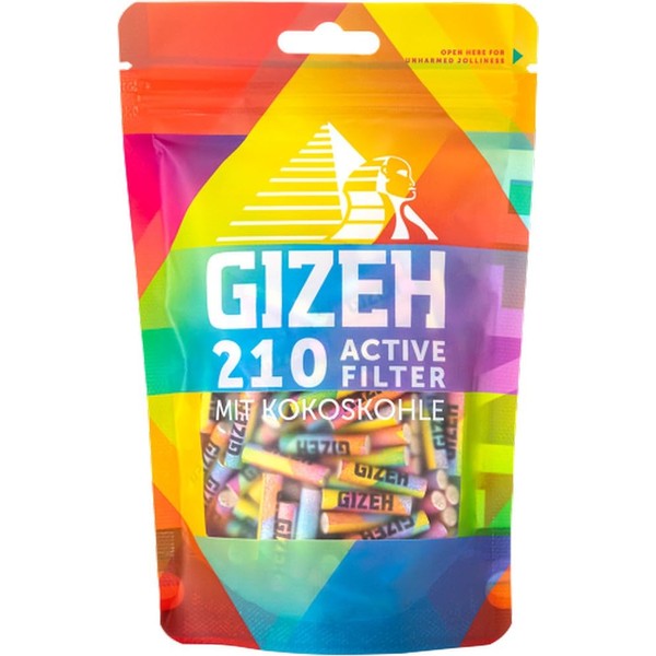 GIZEH Rainbow Active Filter - Activated Carbon Filter 6 mm Diameter in Pack of 210 - Activated Carbon Filter Slim with Activated Carbon Made of Coconut Shell - Filter with 27 mm Length