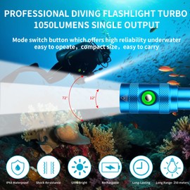 HAOYISHU DM006 Dive Light Scuba Diving Flashlight, 1050 Lumens Underwater Flashlight with 3400mAh Rechargeable Battery, IPX8 Waterproof Flashlight for Diving Camping & Outdoor Activities