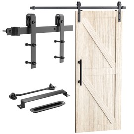 Signstek 8 FT Sliding Barn Door Hardware Kit Heavy Duty-Smoothly and Quietly- Easy to Install with Door Hook and 2 Handles - Fit 1 3/8-1 3/4" Thickness – Black (J Shape Hanger)