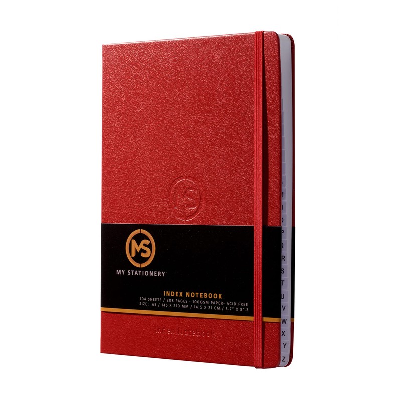 MS MY STATIONERY A5 Index Notebook Hardback Leatherette Cover 8mm