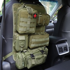 truck seat organizer and storage tactical car back seat back organizer with a Molle Vehicle Panel and 5 Different Size Molle Pouches for most models such as Jeep,SUV,Pickup(Army green)