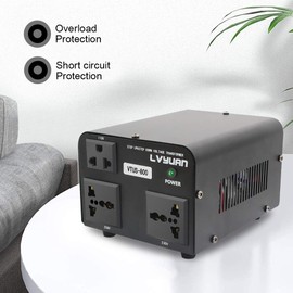 LVYUAN Voltage Converter Transformer 800 Watt Step Up/Down Convert from 110V-120V to 220V-240Vt and from 220V-240V to 110V-120V with 2 US outlets, 2 Universal outlets, Resettable Circuit Breaker